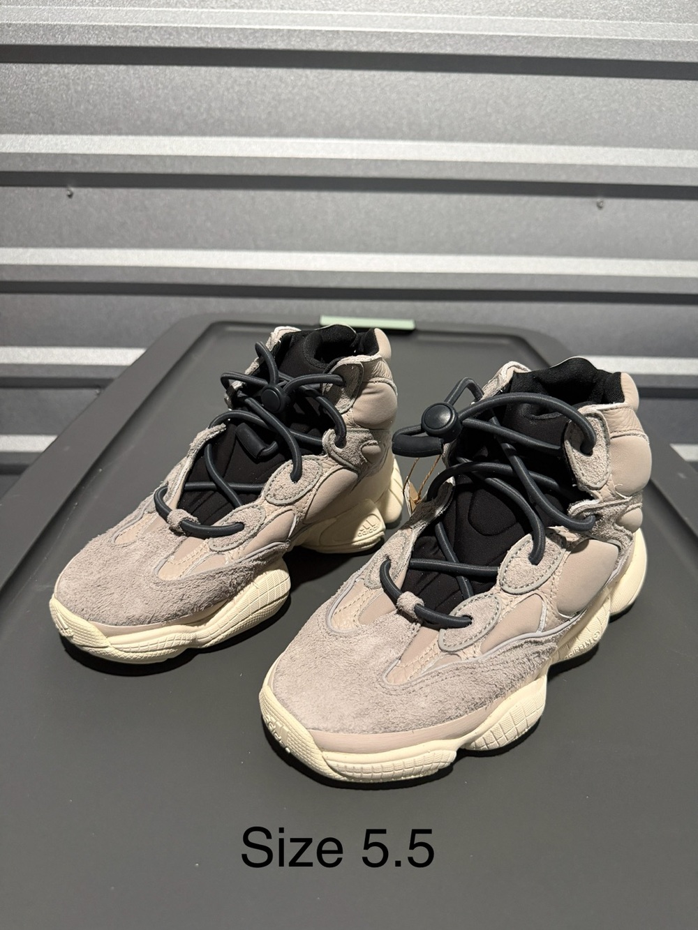 Yeezy Neutral Gray and Cream High-Top Sneakers